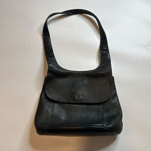 Tiganello Purse Black Leather Shoulder Bag Flap Snap Button Closure